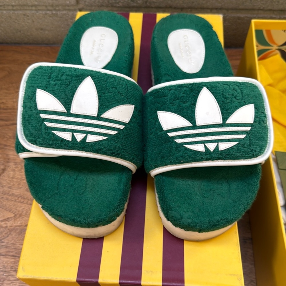 Gucci Adidas Green Magic Sponge Terry Slides